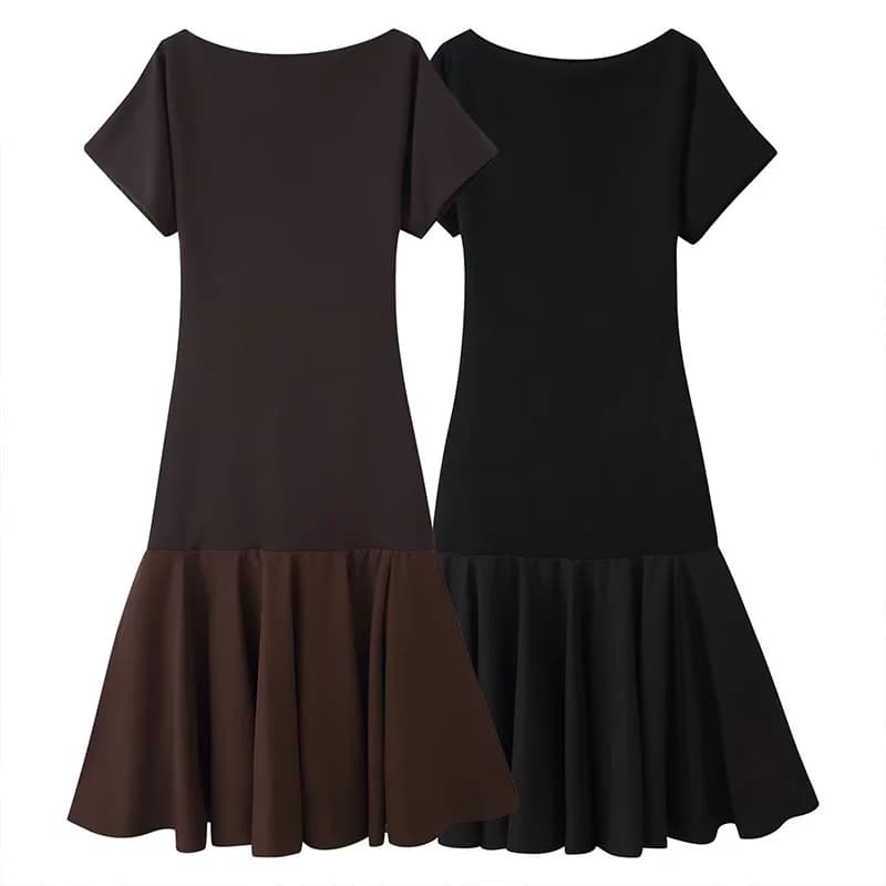 ZATRHMBMc Robe Rétro Femme à Col Rond et Manches Courtes