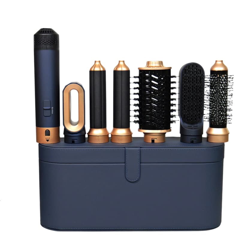 Outil de coiffure multifonction 6 en 1 - Brosse à air chaud et fer à boucler bleu