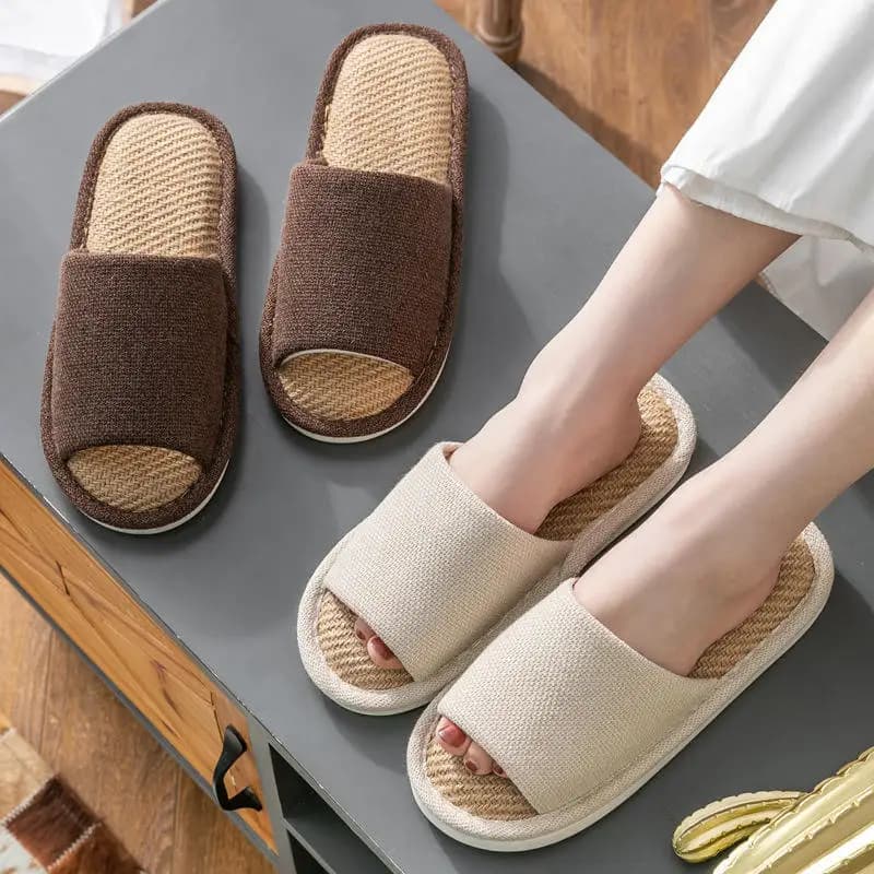 Pantoufles en lin légères pour hommes et femmes - Antidérapantes, pour l'été.